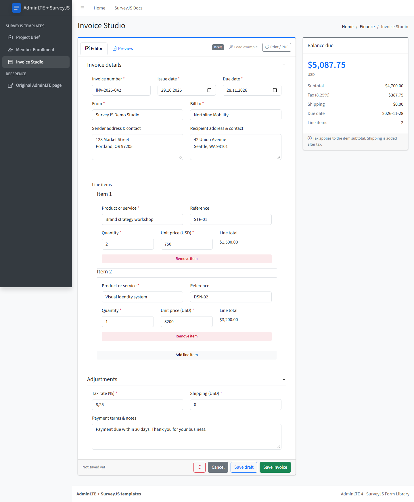 Invoice Studio template screenshot