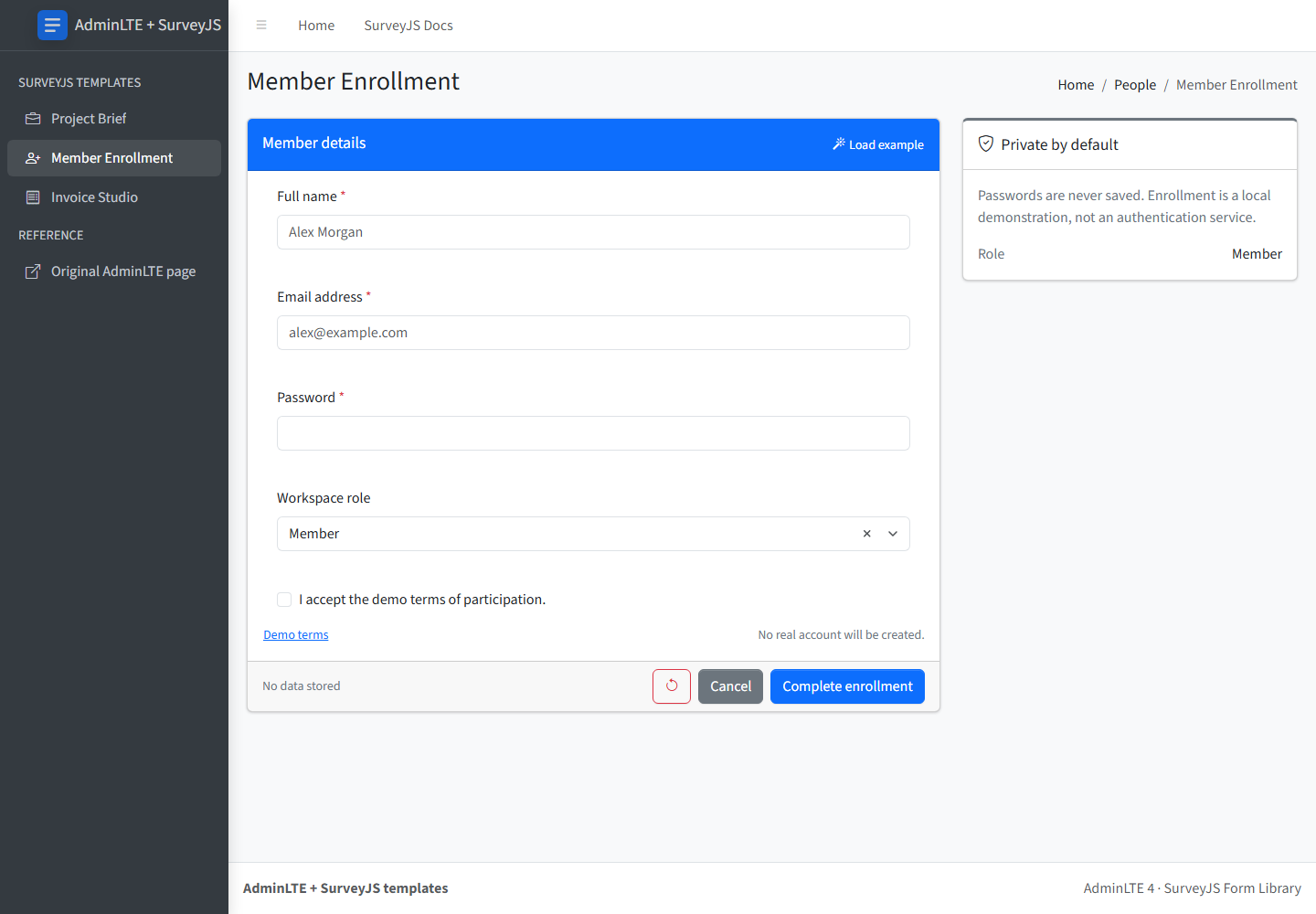 Member Enrollment template screenshot