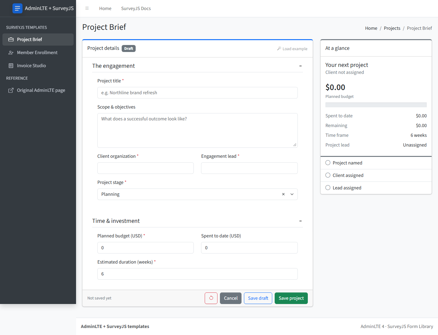 Project Brief template screenshot